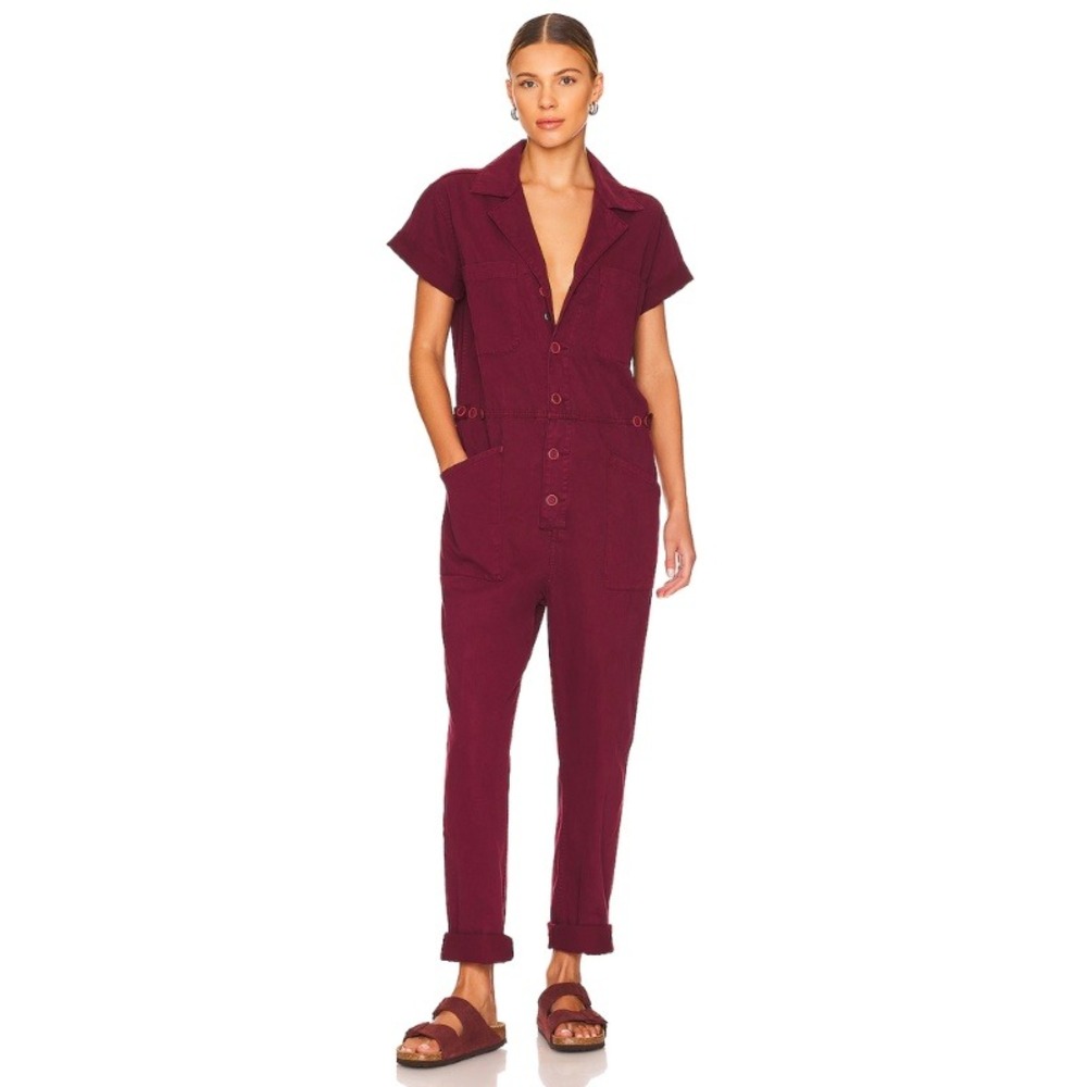 Pistola Grover Field Suit Jumpsuit in Merlot Red Cotton Size Small Short Sleeve